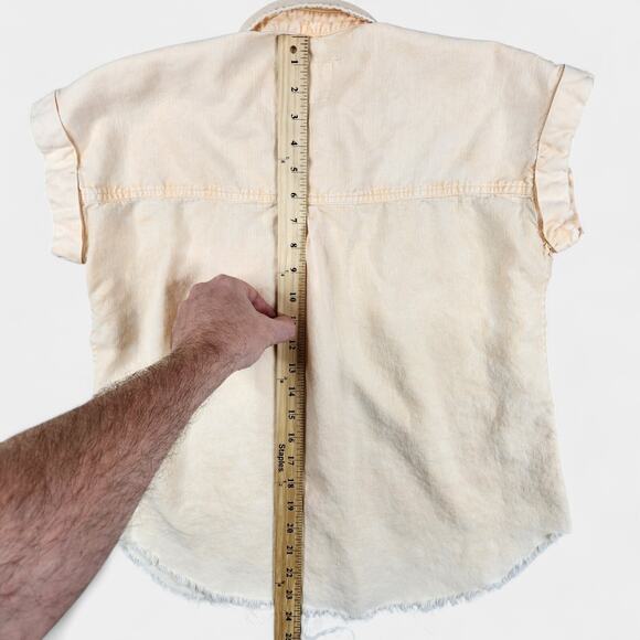 Rails Lex Shirt Women's Small Peach Acid Wash Cuffed Sleeve Linen Blend - Picture 11 of 13